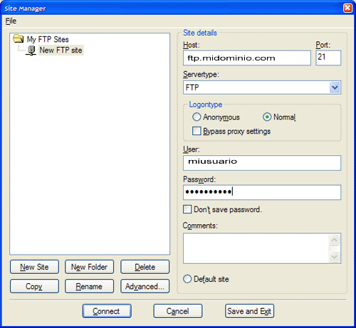 FTP program connected to server